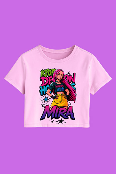 MECH BUTİK Crop-Top imprimat K-Pop Demon Hunters Huntrix este slim fit.