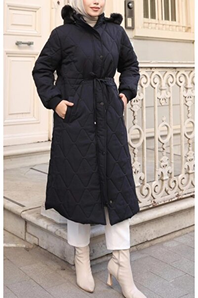 SAMARA Büyük Beden Beli Bağcıklı Kapüşonlu Mont SİYAH