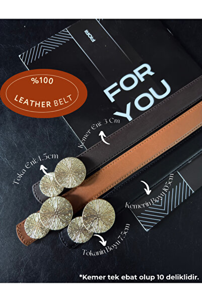 Fiori Genuine Curved Round Gold Buckle Women's Belt, Trouser Belt, Coat Belt, Dress Belt