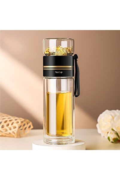 Arabest زجاجة لتحضير الشاي، وكوب قهوة، وزجاجة ماء مع فاصل للشاي، زجاجة ماء زجاجية شفافة مزدوجة الجدار