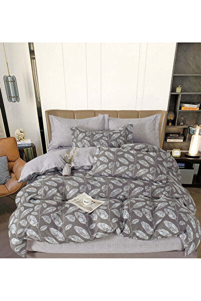 trendyhome Finet Cotton Bedding 6-Piece – Leaves Pattern, Gray (R 60-528)