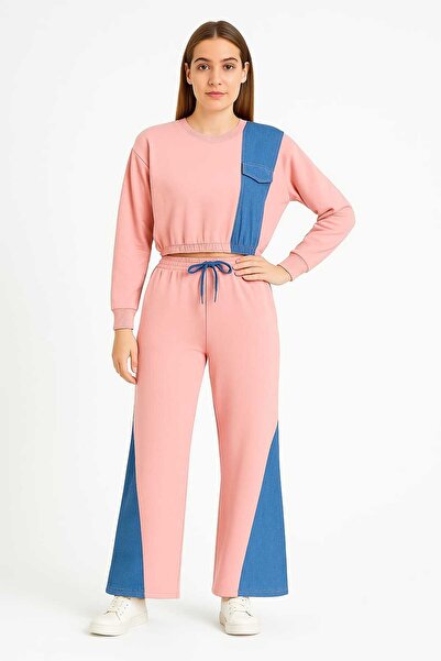 ANATOLIATEKSTILE Casual Women's Set – Crop Top & Wide Leg Pants, Cotton with ...