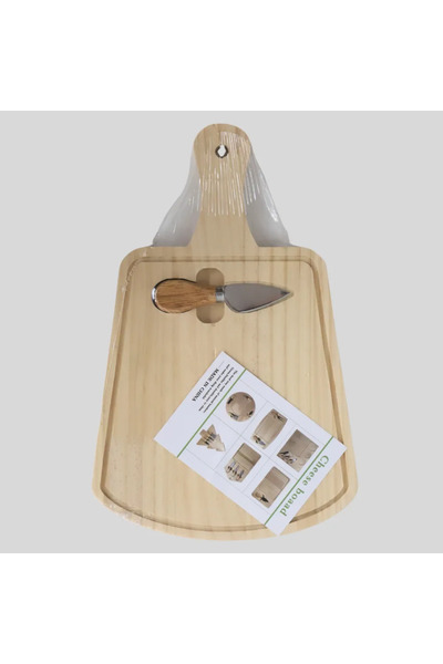 Kovar Natural Bamboo Cheese Wooden Board With Knife And Handle- Brown