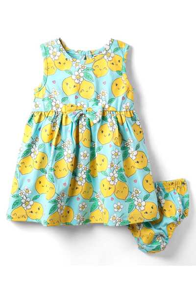 Babyhug Cotton Knit Sleeveless Frock & Bloomers With Floral Print - Light Blue