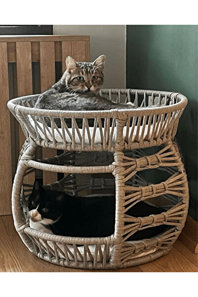 Reyo Pet Lüxperi Bombeli Kedi Ranzası 2 Katlı Kedi Yatağı Vizon