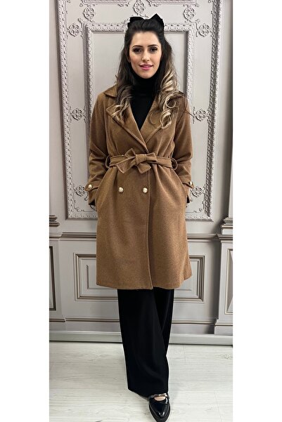 styleFlex Elegant Coat in Striped Fabric with Lining and Gold Buttons