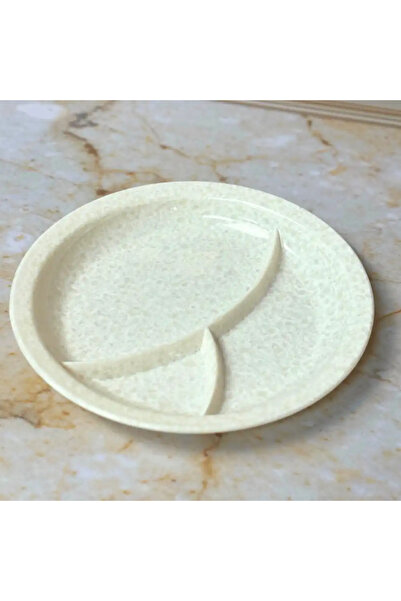 Dynasty Melamine Marble Designed 10 Inch Compartment Round Tray- Ivory