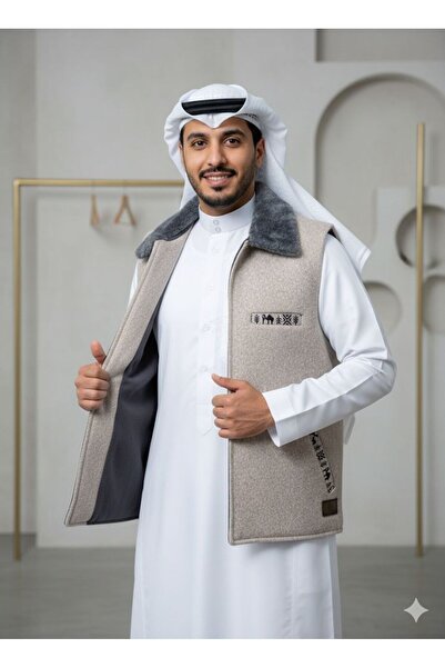 Generic Double-faced winter vest with a distinctive design, high-quality fabric, and a traditional Sadu-style fur collar.