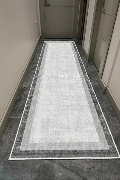 VOPTEKS Gri Yolluk Makinede Yıkanabilir Halı Kaymaz Taban Halı