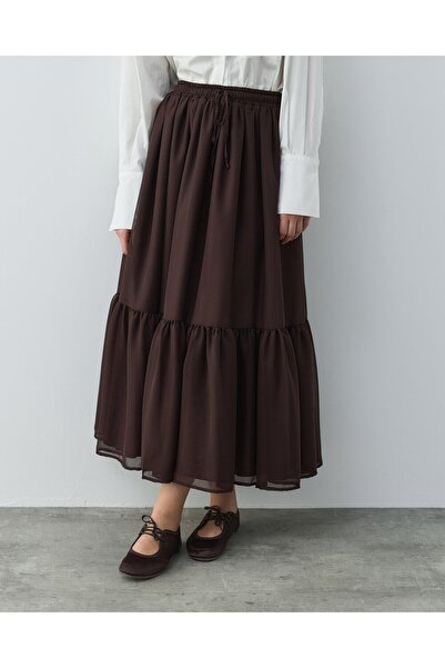 Aybikestil Şifon Tek Büzgülü Etek Acı Kahve
