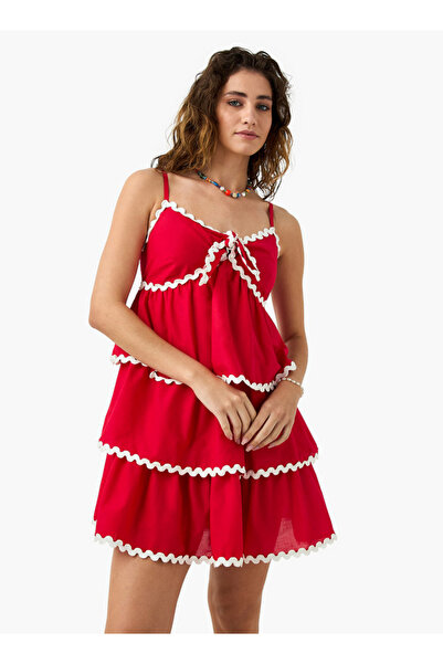 FAV Tiered Dress with Contrast Trim and Spaghetti Straps