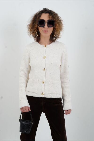 Zelish My Sister Krem Pullu Simli Triko Hırka