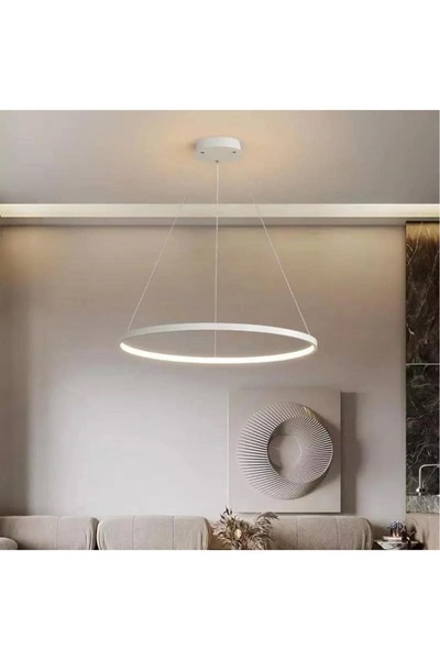 KRAYDINLATMA Saturn Tekli Beyaz, Beyaz Ledli Modern Avize (40 Cm)