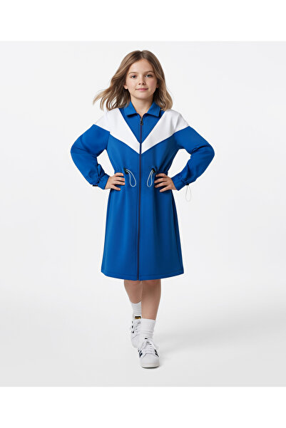 Pine kids Cotton Knit Full Peasant Sleeves Color Block Winter Frock - Royal B...