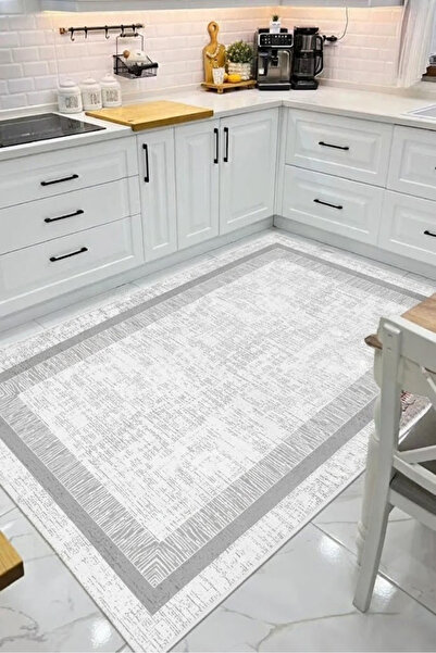 VOPTEKS Gri Beyaz Mutfak Halısı Makinede Yıkanabilir Halı Kaymaz Taban Halı