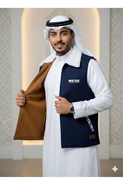 Generic Double-faced winter vest with a distinctive design, high-quality fabric, and a traditional Sadu-style fur collar.