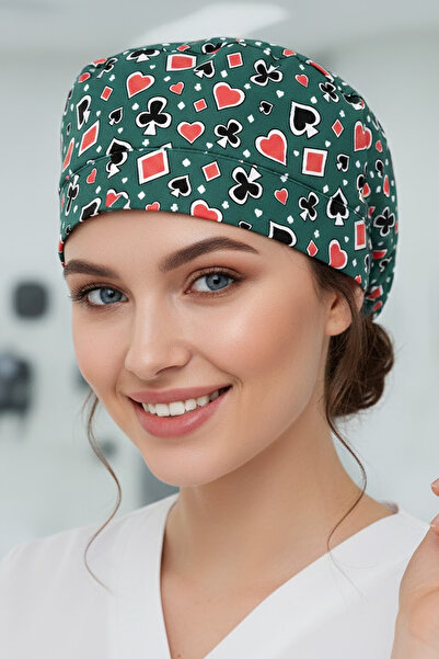 Lion Üniforma Poker Desenli Cerrahi Bone Unisex – Likralı Doktor Hemşire Bonesi