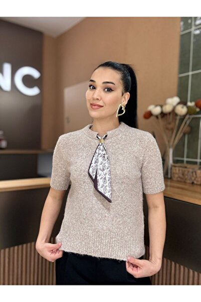 EDITION WOMAN Beige Short Sleeve Fullar Detailed Soft Sweater |   Ek1005310419