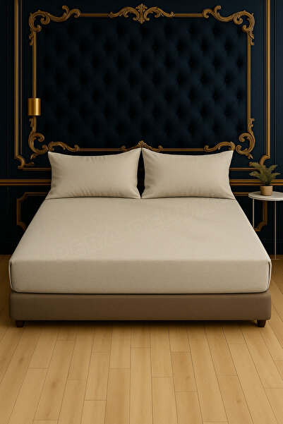 Pera Deluxe Beige Color Cotton Combed Elastic Fitted Sheet 200X200 cm – Domes...