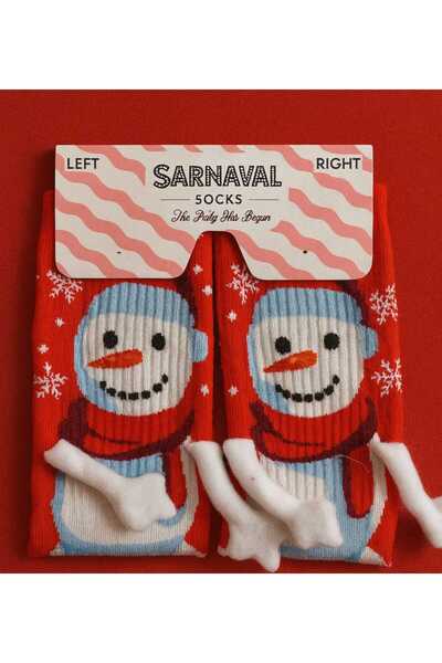 CARNAVAL SOCKS El ele tutuşan kardanadam desenli yılbaşı çorabı