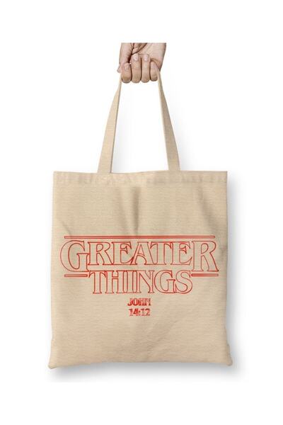 Toyaso Geantă de pânză albă cu tematică Greater Things Stranger Geantă de cumpărături cu mâner lung Geantă de plajă