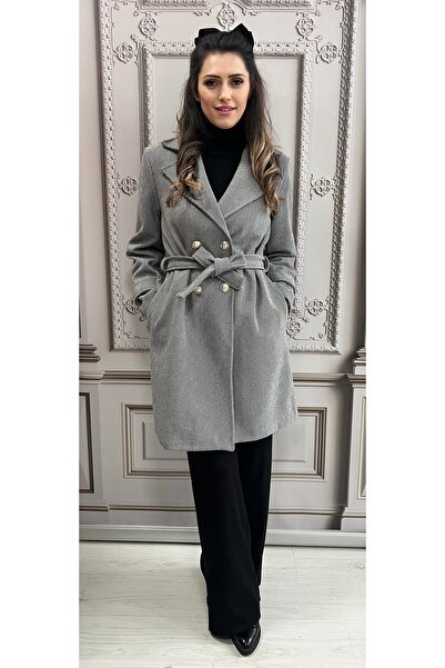 styleFlex Elegant Coat in Striped Fabric with Lining and Gold Buttons