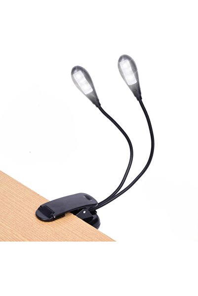 zola Double LED reading lamp, clip, flexible, battery/USB powered, PP plastic, 22 cm, black