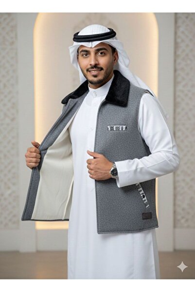 Generic Double-faced winter vest with a distinctive design, high-quality fabric, and a traditional Sadu-style fur collar.