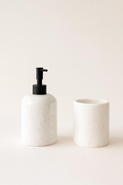 DMR HOME طقم حمام من الرخام الطبيعي - حامل صابون سائل وحامل فرشاة أسنان |   ت...
