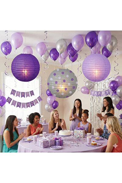 DODOMAR 25 cm – 3'lü Mor Tonları Japon Feneri Seti Puantiyeli Lila Mor Parti ...