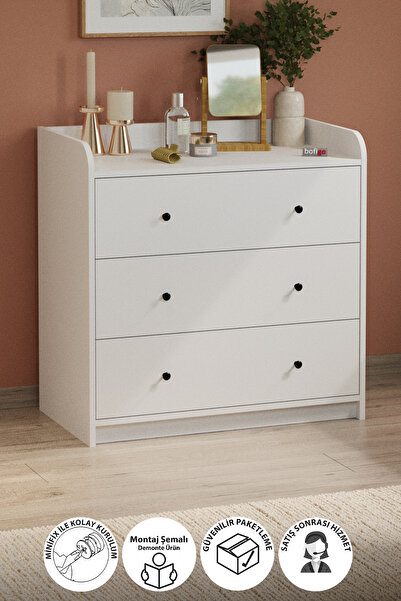 Bofigo 3 Çekmeceli Şifonyer 6 Bölmeli Şifonyer Dolap Yatak Odası Dolabı Begüm Beyaz