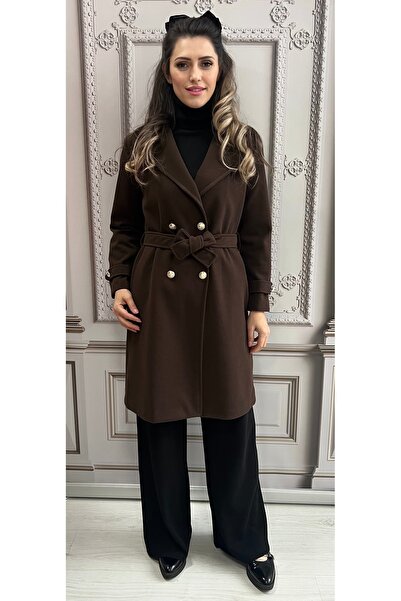 styleFlex Elegant Coat in Striped Fabric with Lining and Gold Buttons