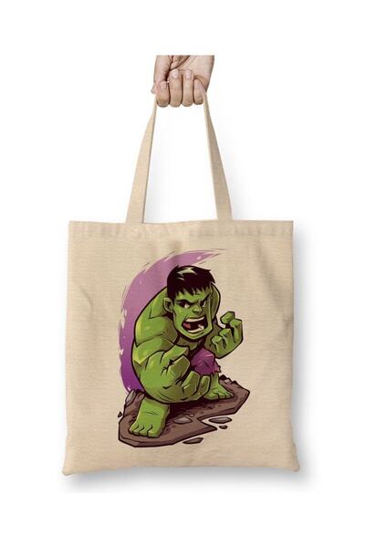 Toyaso Τσάντα αγορών Hulk Chibi White Tote Bag με μακριά λαβή Τσάντα παραλίας