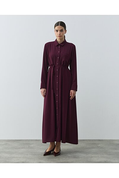 Aybikestil Krep Gömlek Elbise Mürdüm