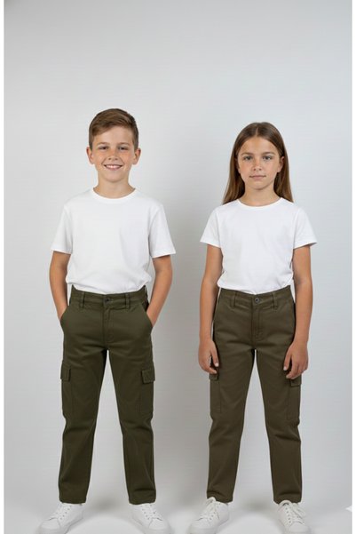 Bonbelle Boys/Girls Cargo Pocket Pack Canvas Elastic Waist Loose Trousers / S...