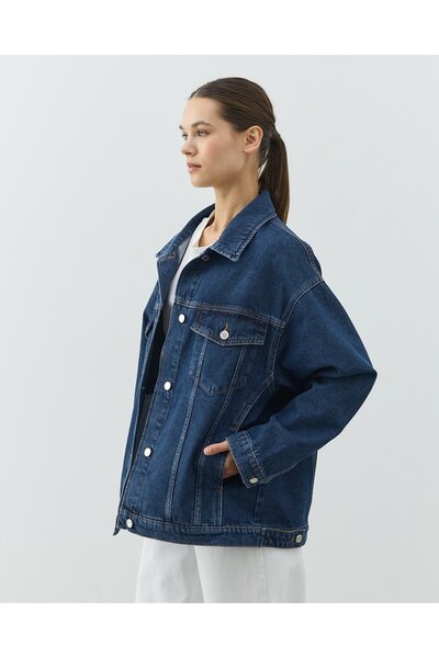 Aybikestil Oversize Unisex Jean Ceket Mavi