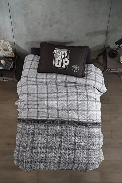 Clasy Ranforce %100 Pamuk Tek Kişilik Yatak Örtüsü Give Up V1 Antrasit