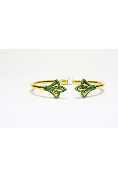 22 Ayar Altın Yeşil Taş İşlemeli Kelepçe Bilezik 13.84 GR KLP2248
