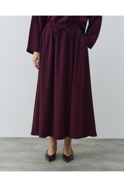 Aybikestil Krep Kloş Vol Etek Mürdüm