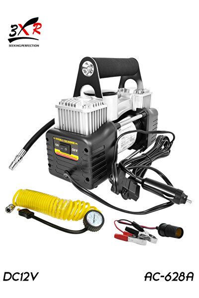3XR AC-628A 12V Dual Cylinder Air Compressor 120LPM 150PSI Tire Inflator with Clamps and Hose