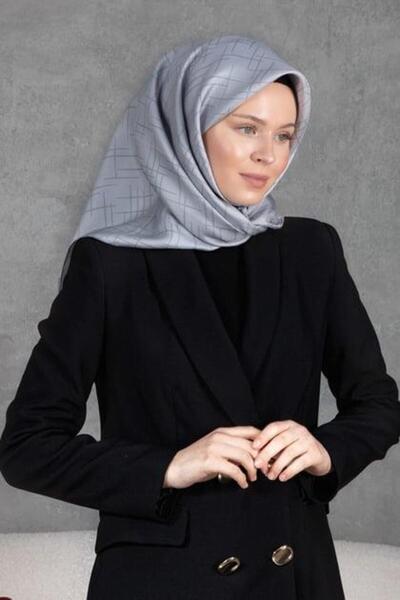Vissona Tivil Silk Scarf 61017 - 9 - 0028 Gray Stripe Pattern