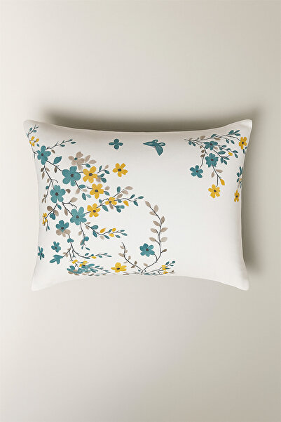 Teksev غطاء وسادة من القماش القطني المزخرف باللون الفيروزي مكون من قطعتين من ...