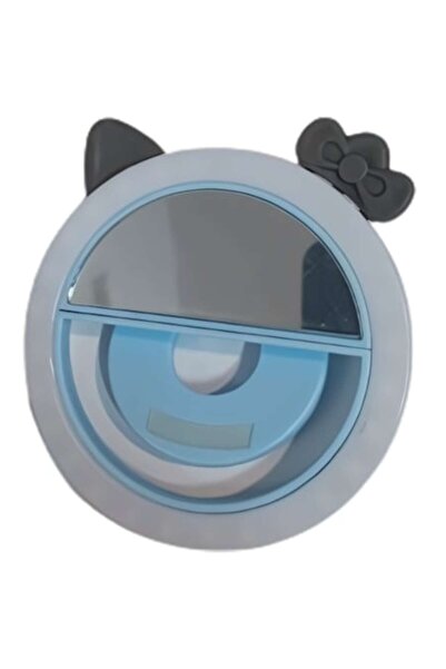 selling depot Inel luminos pentru selfie cu urechi Hello Kitty - albastru, reîncărcabil prin USB, 28 LED-uri, 3 moduri de iluminare, oglindă