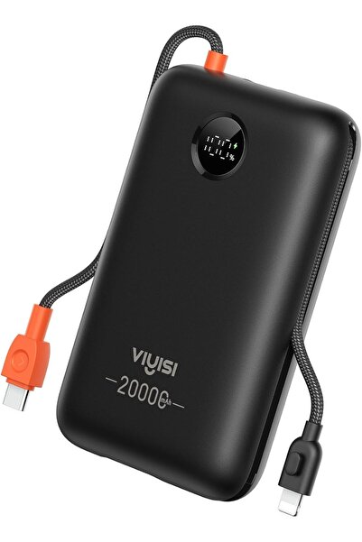 Generic VIYISI 20000mAh Power Bank 30W Fast Charge with Built-in Cables & LED Display - Black