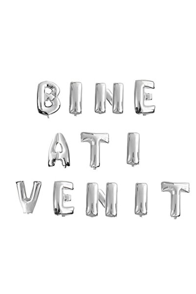selling depot ® Μεταλλικά μπαλόνια «BINE ATI VENIT» 6 m x 45 cm - Ασημί