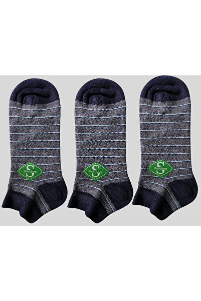 Socketta Erkek Bambu Dikişsiz Burun 3'lü Desenli Patik Çorap – Premium