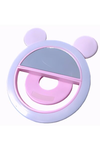 selling depot Inel luminos pentru selfie-uri cu urechi roz de șoarece, USB, 28 LED-uri, 3 niveluri de iluminare și oglindă