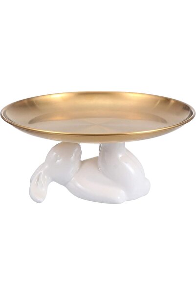 OEM Decorative rabbit tray, ceramic, stainless steel, 20x20 cm, gold