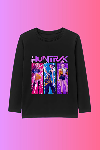 MECH BUTİK K-Pop Demon Hunters Hunterix Printed Long Sleeve Combed Cotton T-S...