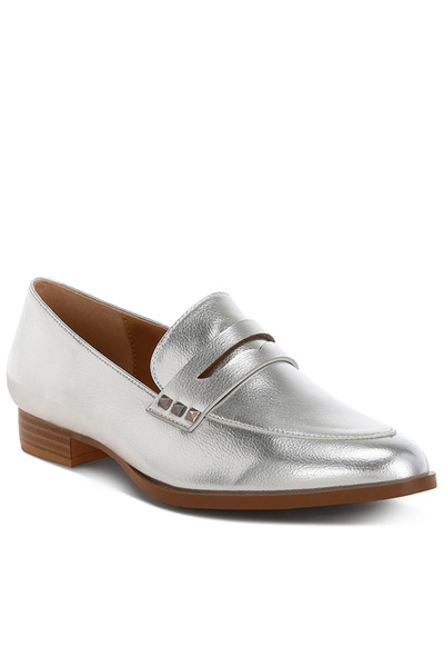 london Rag Women Penny Strap Metallic Loafers in Silver